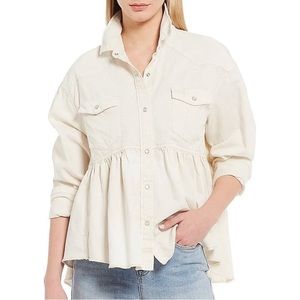 FREE PEOPLE Dylan Peplum Babydoll Western Buttondown Oversized